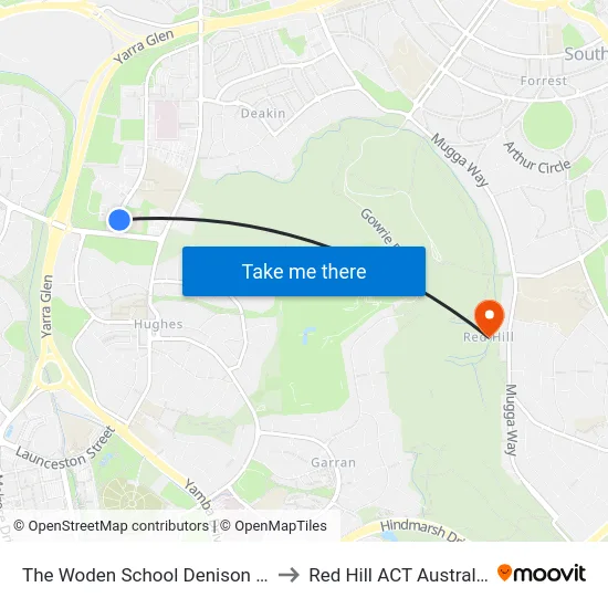 The Woden School Denison St to Red Hill ACT Australia map