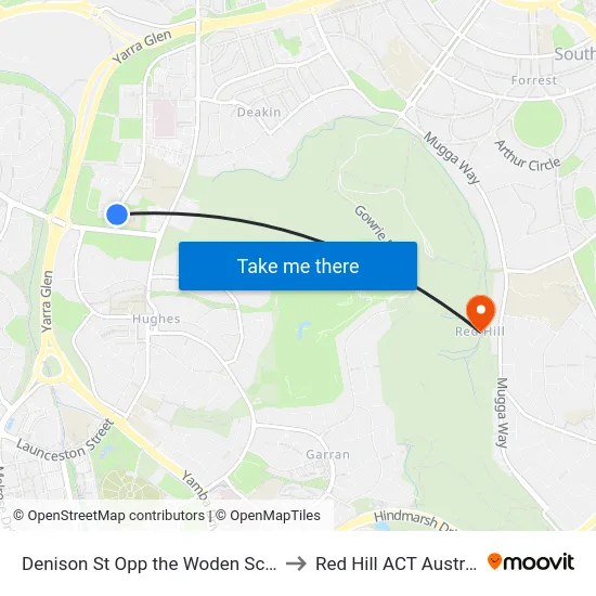 Denison St Opp the Woden School to Red Hill ACT Australia map