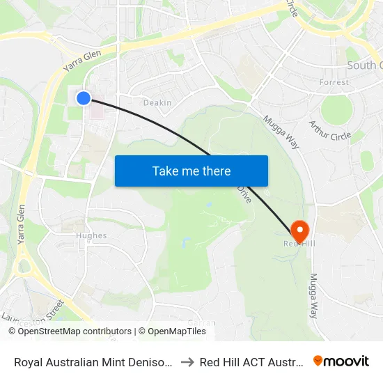 Royal Australian Mint Denison St to Red Hill ACT Australia map