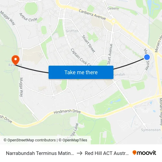 Narrabundah Terminus Matina St to Red Hill ACT Australia map