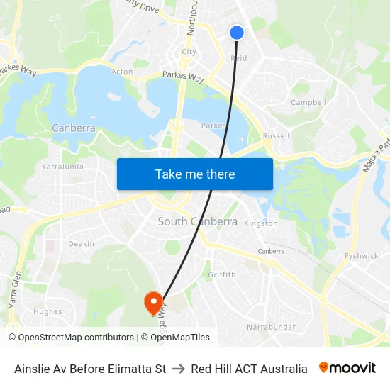 Ainslie Av Before Elimatta St to Red Hill ACT Australia map