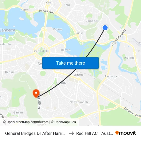 General Bridges Dr After Harrison Rd to Red Hill ACT Australia map
