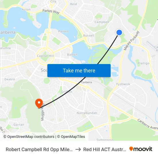 Robert Campbell Rd Opp Miles Rd to Red Hill ACT Australia map