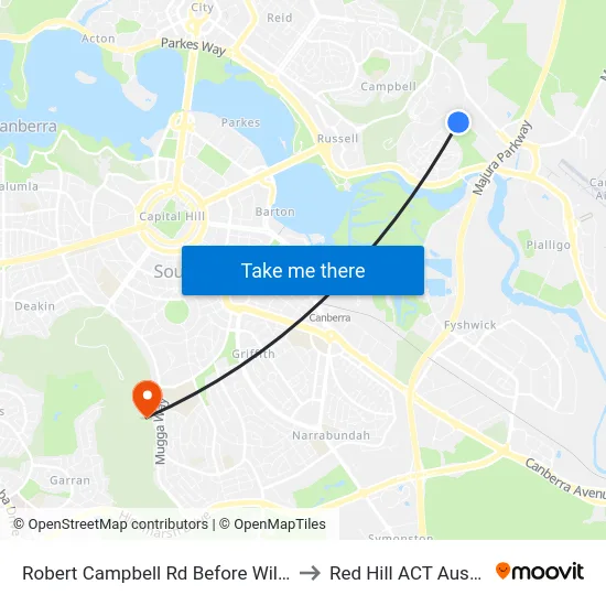 Robert Campbell Rd Before Wilton Rd to Red Hill ACT Australia map