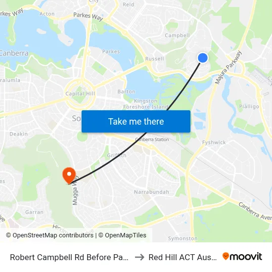 Robert Campbell Rd Before Parnell Rd to Red Hill ACT Australia map