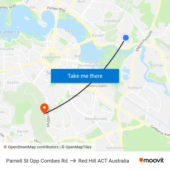 Parnell St Opp Combes Rd to Red Hill ACT Australia map