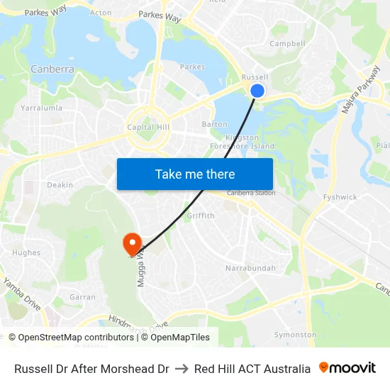 Russell Dr After Morshead Dr to Red Hill ACT Australia map