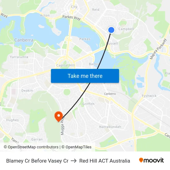Blamey Cr Before Vasey Cr to Red Hill ACT Australia map