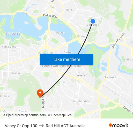 Vasey Cr Opp 100 to Red Hill ACT Australia map