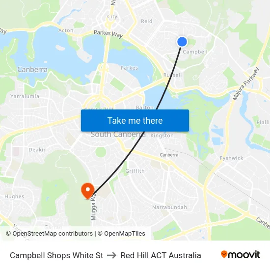 Campbell Shops White St to Red Hill ACT Australia map