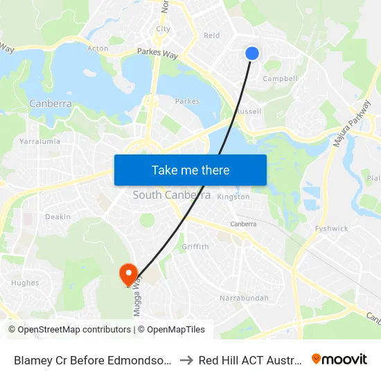 Blamey Cr Before Edmondson St to Red Hill ACT Australia map