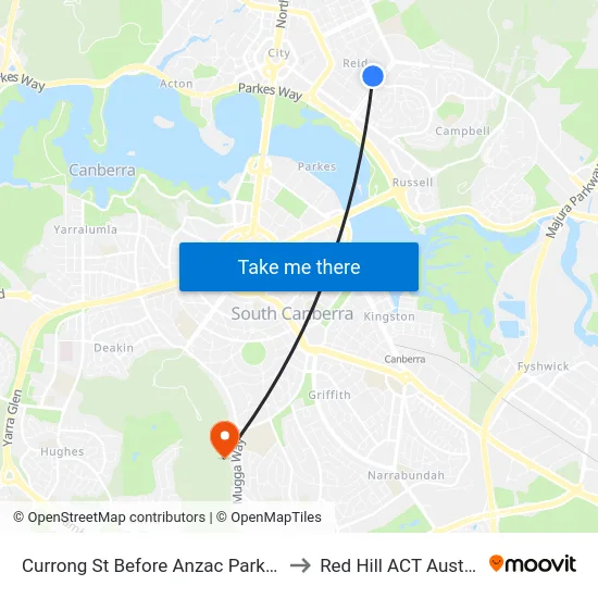 Currong St Before Anzac Park West to Red Hill ACT Australia map