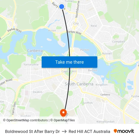 Boldrewood St After Barry Dr to Red Hill ACT Australia map