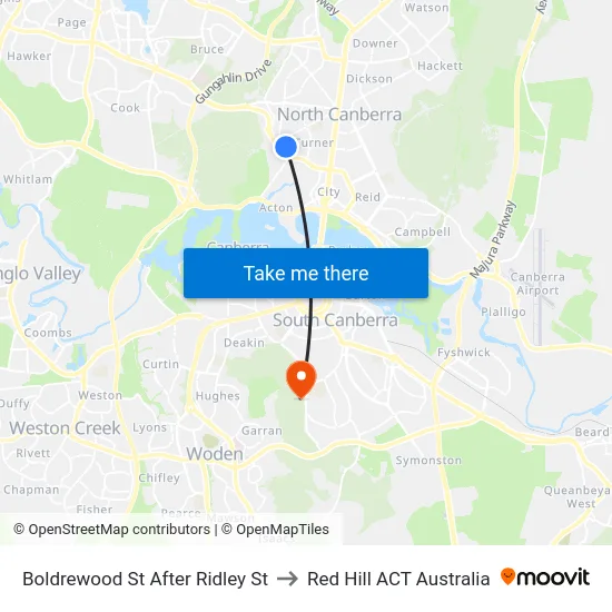 Boldrewood St After Ridley St to Red Hill ACT Australia map