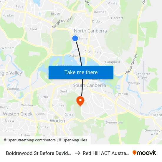 Boldrewood St Before David St to Red Hill ACT Australia map