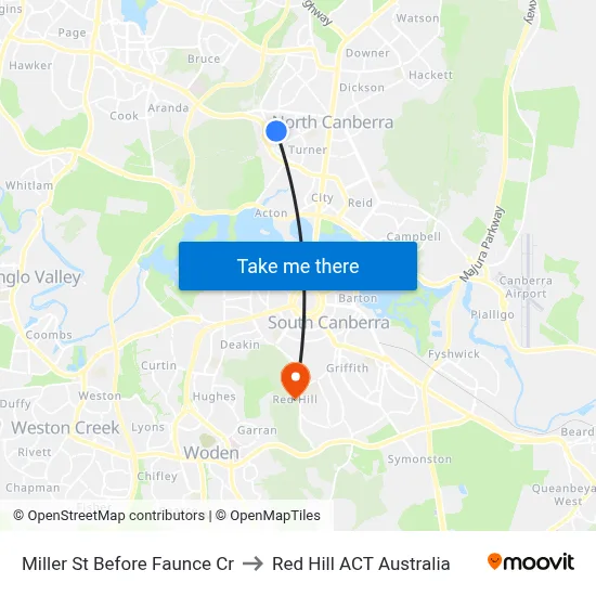 Miller St Before Faunce Cr to Red Hill ACT Australia map