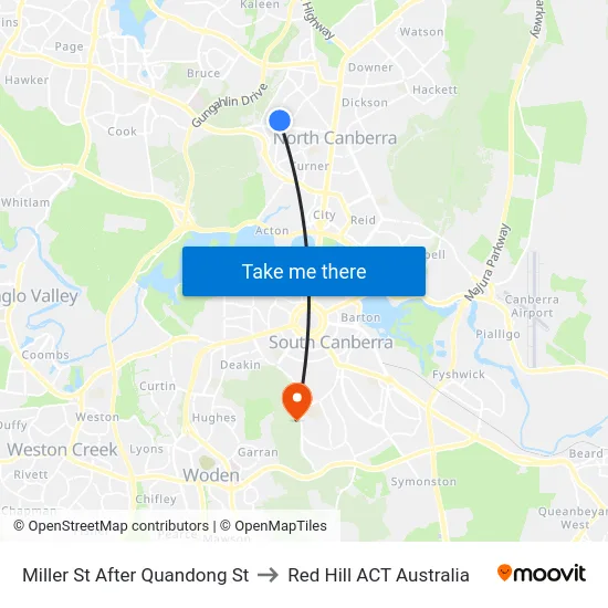 Miller St After Quandong St to Red Hill ACT Australia map