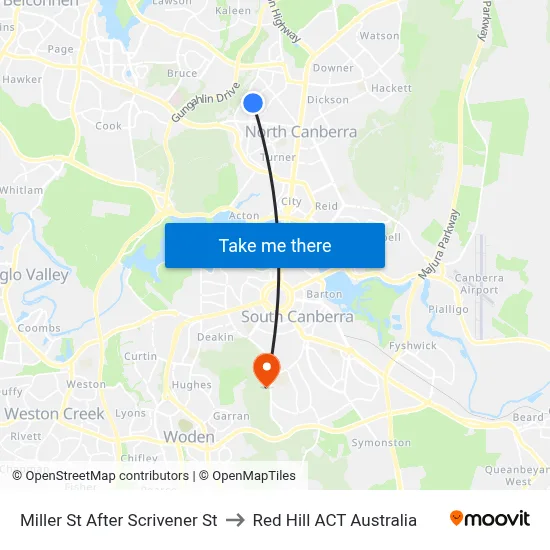 Miller St After Scrivener St to Red Hill ACT Australia map