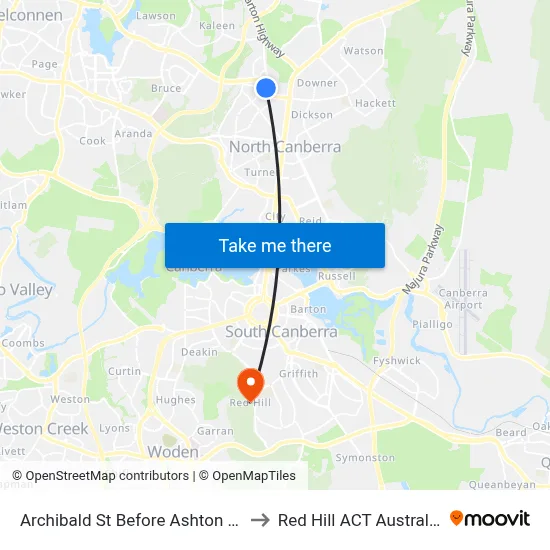 Archibald St Before Ashton St to Red Hill ACT Australia map