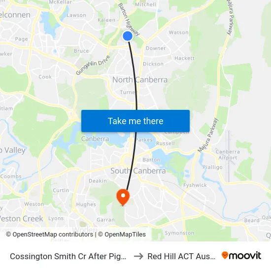 Cossington Smith Cr After Piguenit Cl to Red Hill ACT Australia map