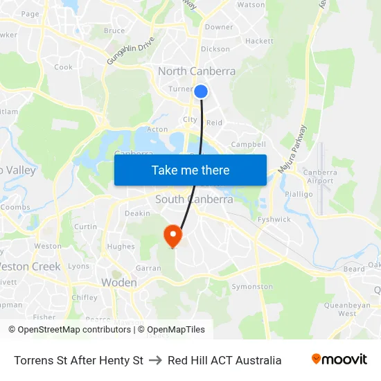 Torrens St After Henty St to Red Hill ACT Australia map