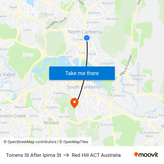 Torrens St After Ipima St to Red Hill ACT Australia map
