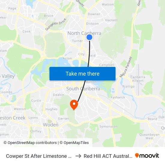 Cowper St After Limestone Av to Red Hill ACT Australia map