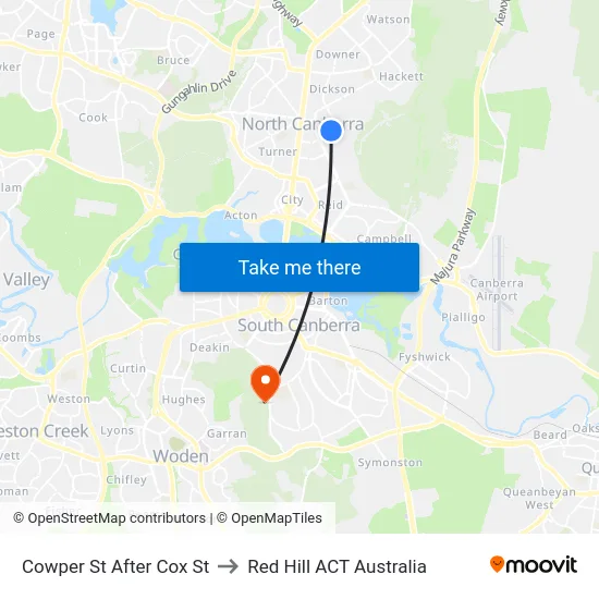 Cowper St After Cox St to Red Hill ACT Australia map