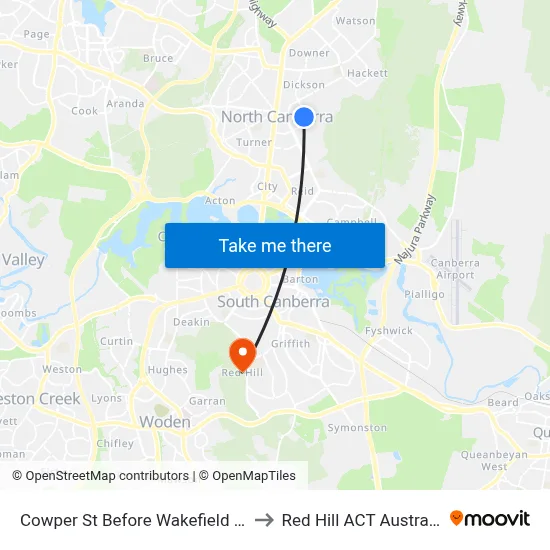 Cowper St Before Wakefield Av to Red Hill ACT Australia map