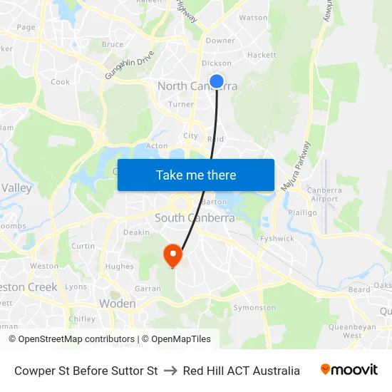 Cowper St Before Suttor St to Red Hill ACT Australia map