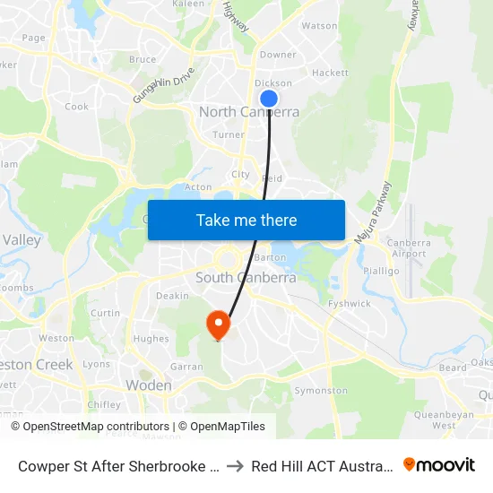 Cowper St After Sherbrooke St to Red Hill ACT Australia map