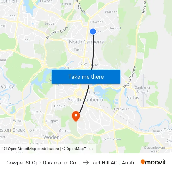Cowper St Opp Daramalan College to Red Hill ACT Australia map