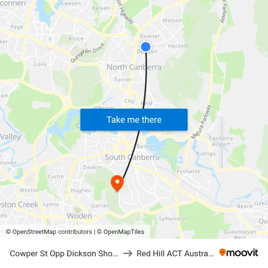Cowper St Opp Dickson Shops to Red Hill ACT Australia map