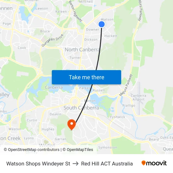Watson Shops Windeyer St to Red Hill ACT Australia map