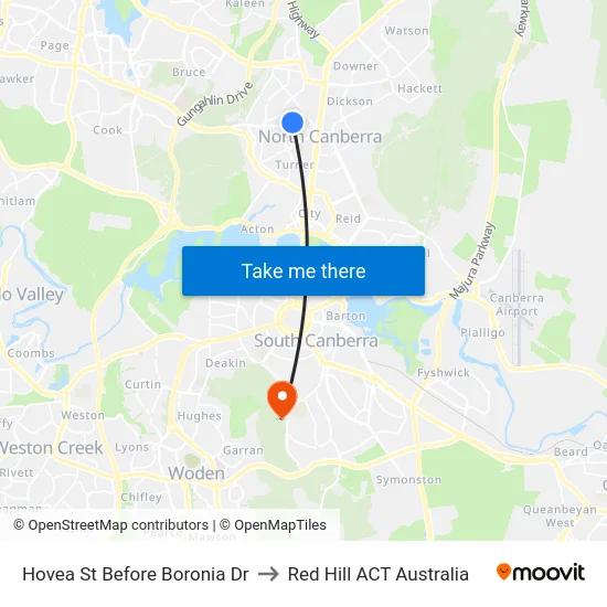 Hovea St Before Boronia Dr to Red Hill ACT Australia map