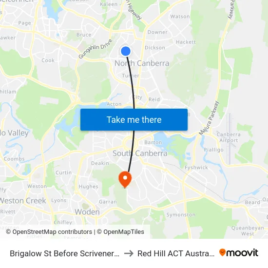 Brigalow St Before Scrivener St to Red Hill ACT Australia map