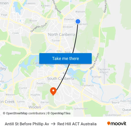 Antill St Before Phillip Av to Red Hill ACT Australia map