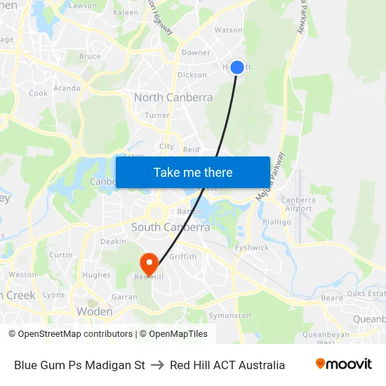 Blue Gum Ps Madigan St to Red Hill ACT Australia map