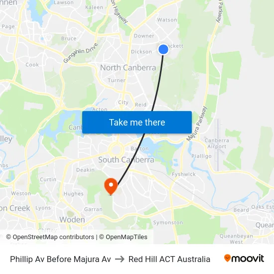 Phillip Av Before Majura Av to Red Hill ACT Australia map