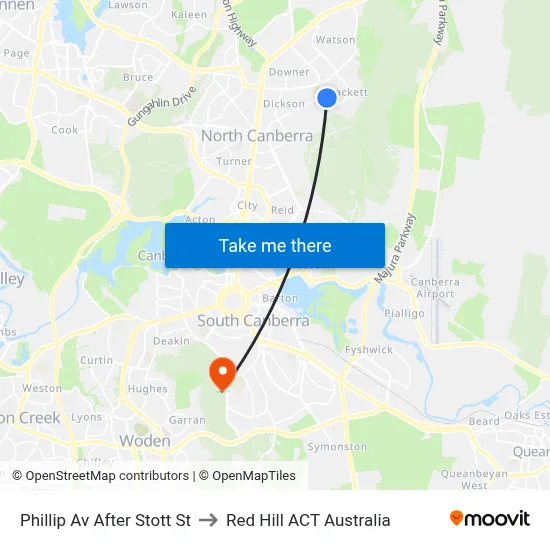 Phillip Av After Stott St to Red Hill ACT Australia map