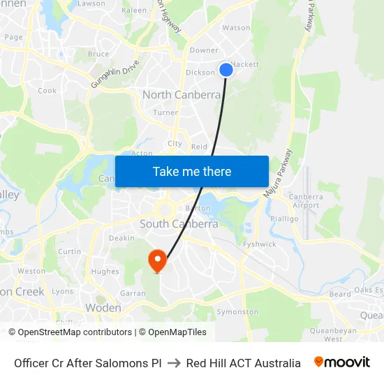 Officer Cr After Salomons Pl to Red Hill ACT Australia map