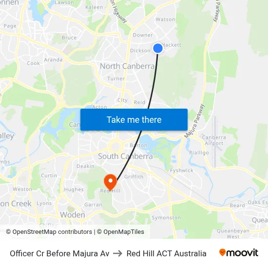 Officer Cr Before Majura Av to Red Hill ACT Australia map