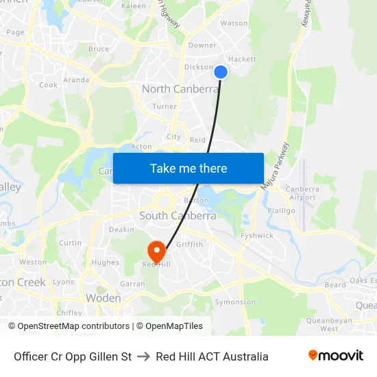 Officer Cr Opp Gillen St to Red Hill ACT Australia map