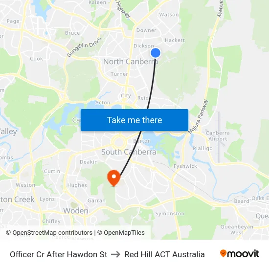 Officer Cr After Hawdon St to Red Hill ACT Australia map
