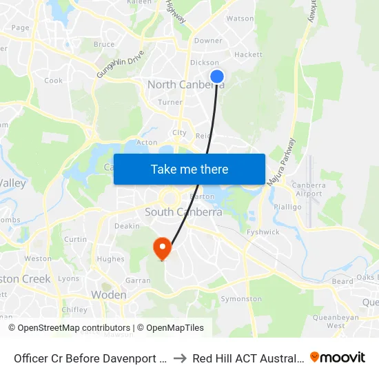 Officer Cr Before Davenport St to Red Hill ACT Australia map
