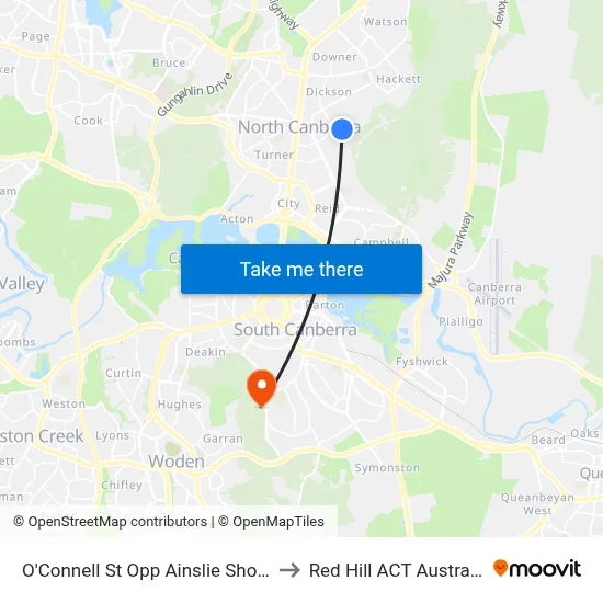 O'Connell St Opp Ainslie Shops to Red Hill ACT Australia map