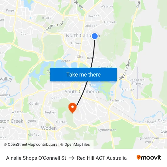 Ainslie Shops O'Connell St to Red Hill ACT Australia map