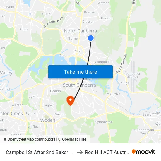 Campbell St After 2nd Baker Gdns to Red Hill ACT Australia map