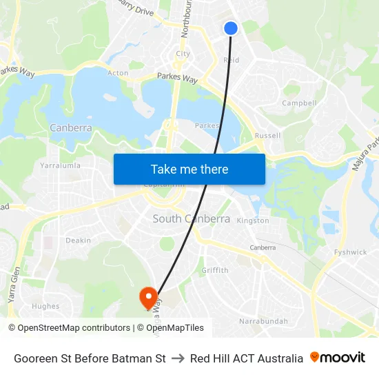 Gooreen St Before Batman St to Red Hill ACT Australia map