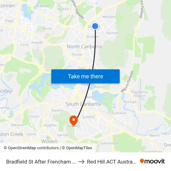 Bradfield St After Frencham St to Red Hill ACT Australia map